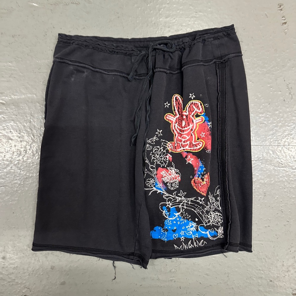 Vintage Its Happy Bunny Womens Shorts Large Black Preowned Y2K Graphic Raw Hem